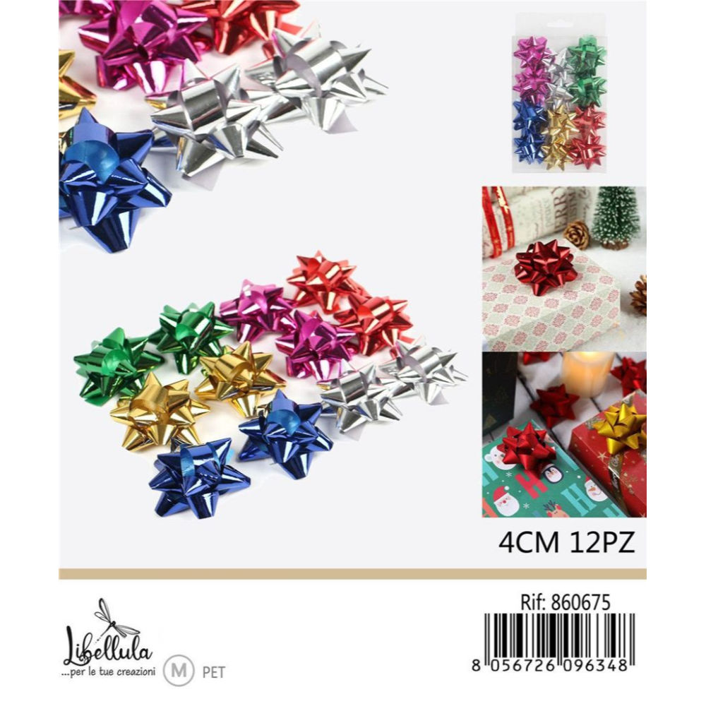 COCCARDE DA REGALO METALLIZZATI - COLORI MISTI 4CM - 12PZGev