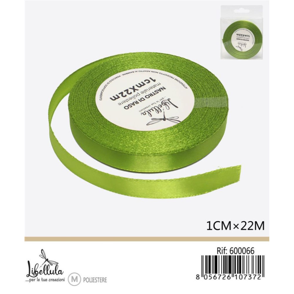 NASTRO DI RASO - VERDE LIME - 1CM x 22MGev
