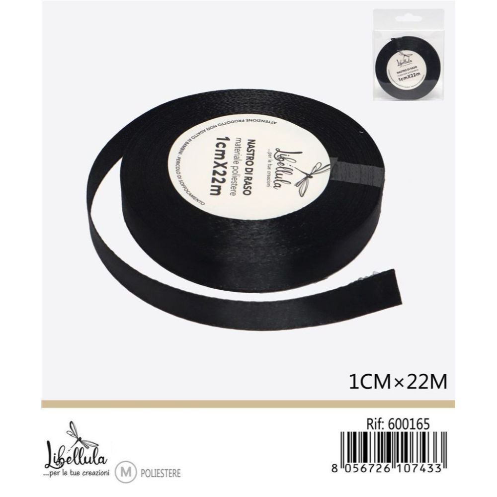 NASTRO DI RASO - NERO - 1CM x 22MGev