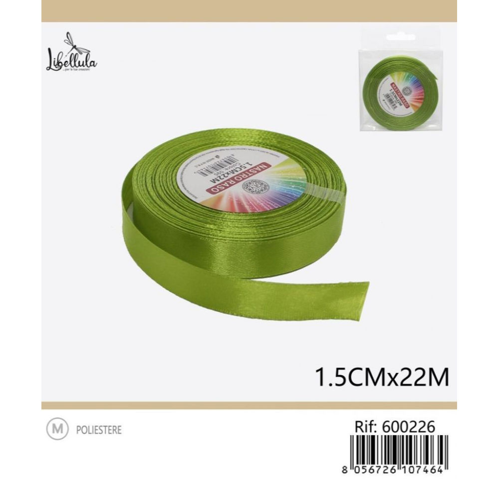 NASTRO DI RASO - VERDE LIME - 1,5CM x 22MGev