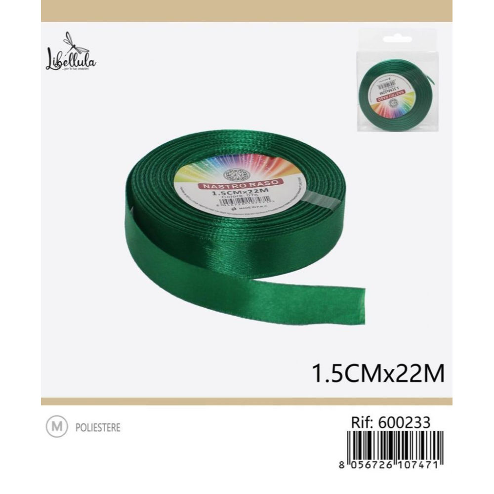 NASTRO DI RASO - VERDE SMERALDO - 1,5CM x 22MGev