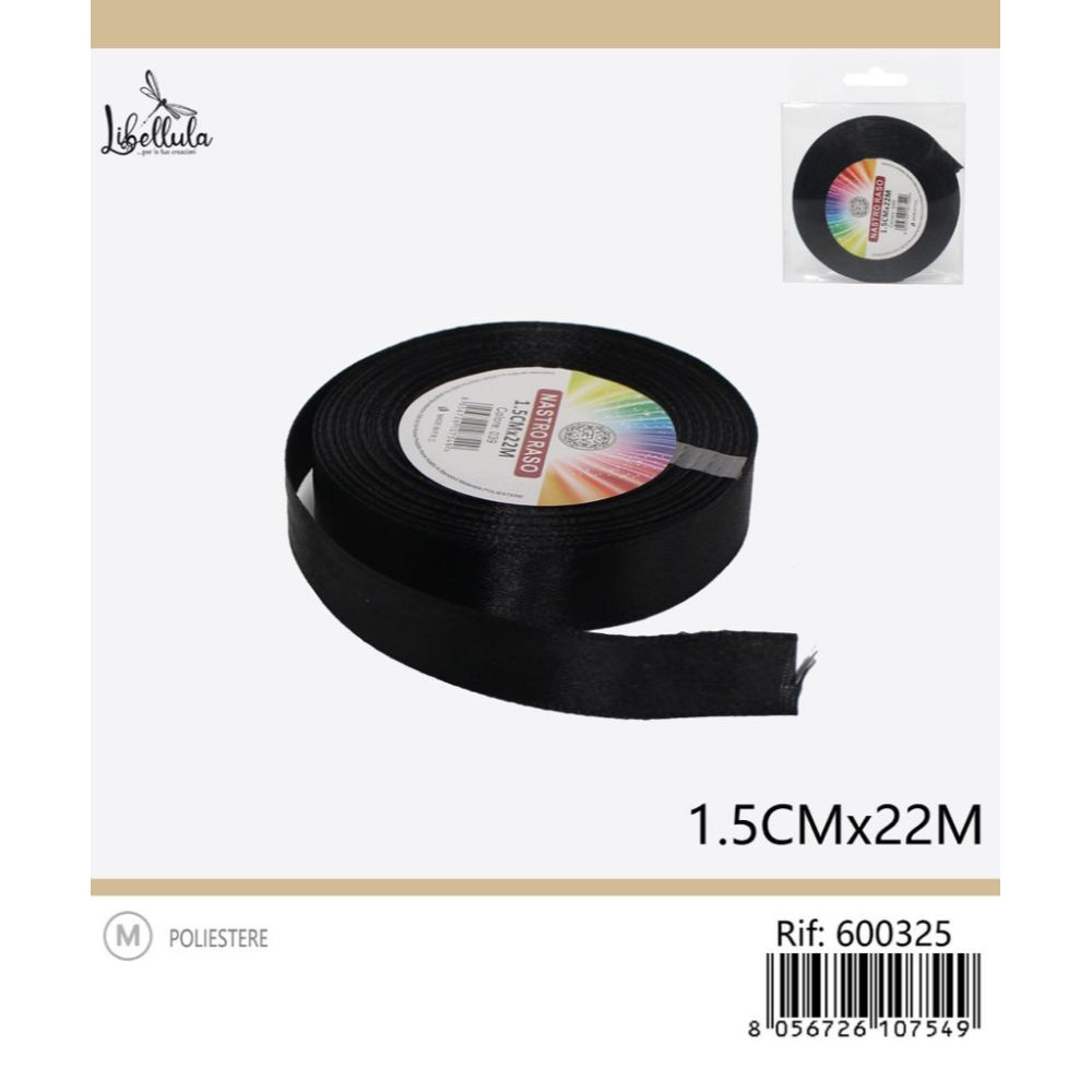 NASTRO DI RASO - NERO - 1,5CM x 22MGev