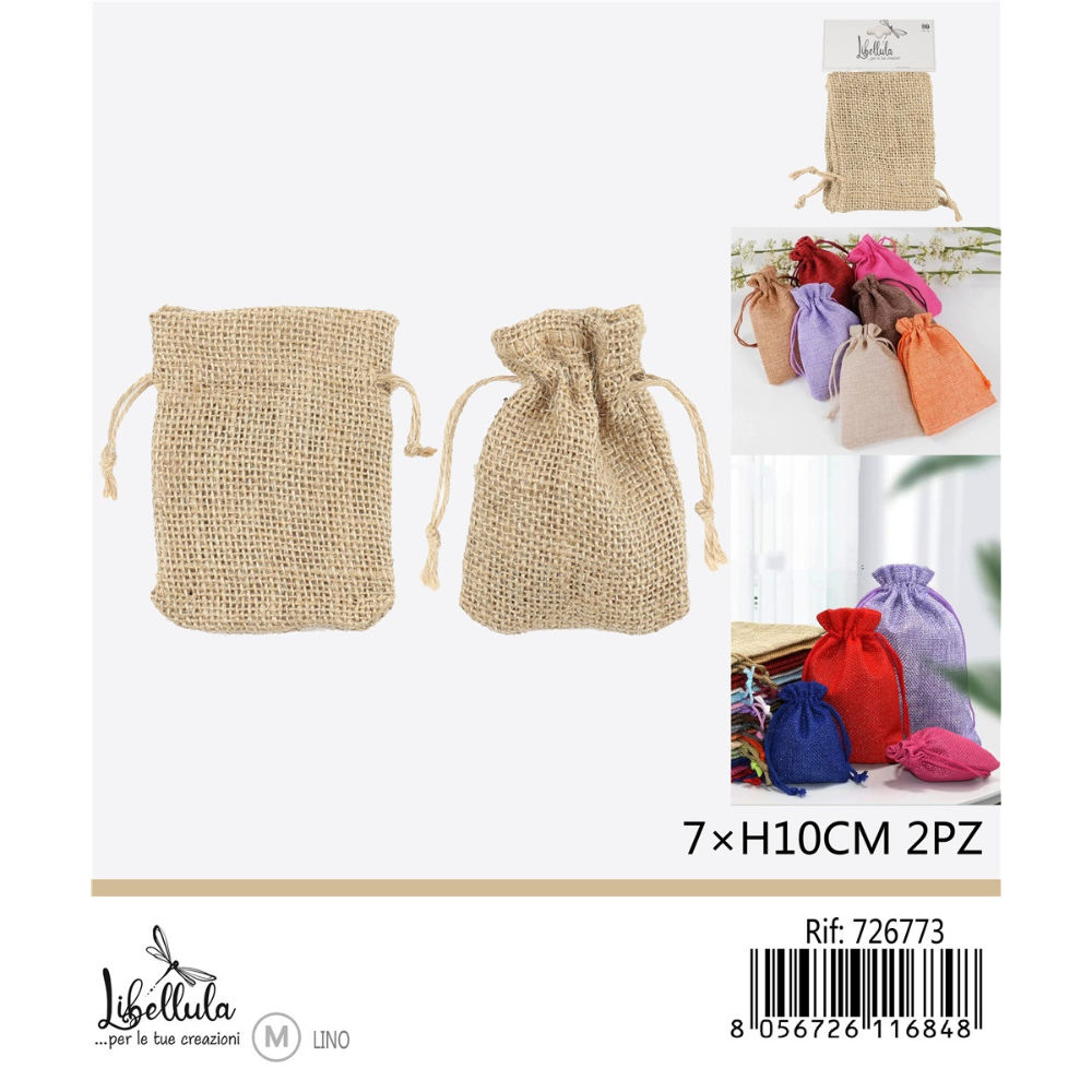 SACCHETTI DI LINO - BEIGE - 7x10CM - 2PZGev