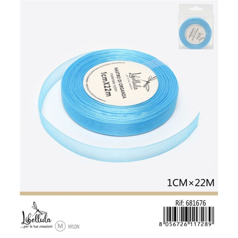 NASTRO DI ORGANZA - CELESTE - 1CM x 22MGev