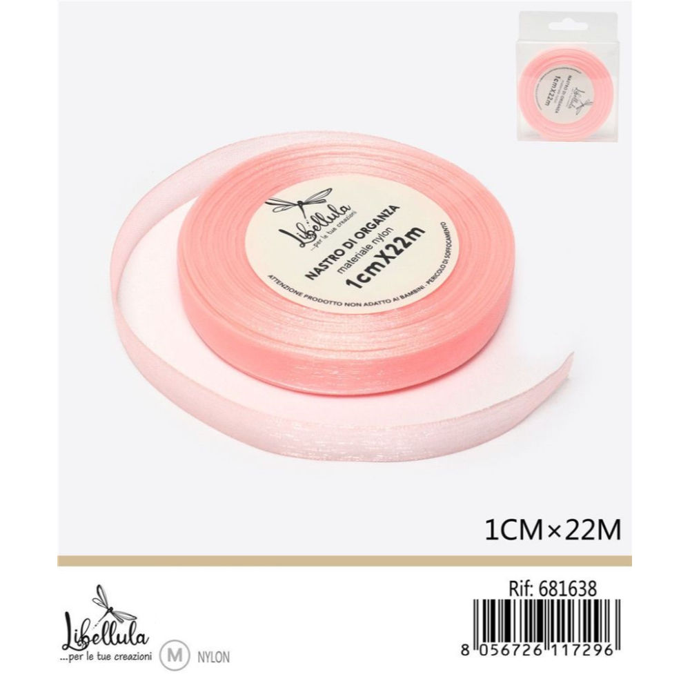 NASTRO DI ORGANZA - ROSA CHIARO - 1CM x 22MGev
