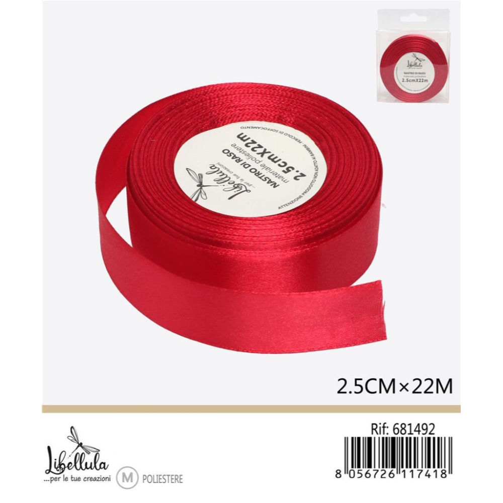 NASTRO DI RASO - ROSSO - 2,5CM x 22MGev
