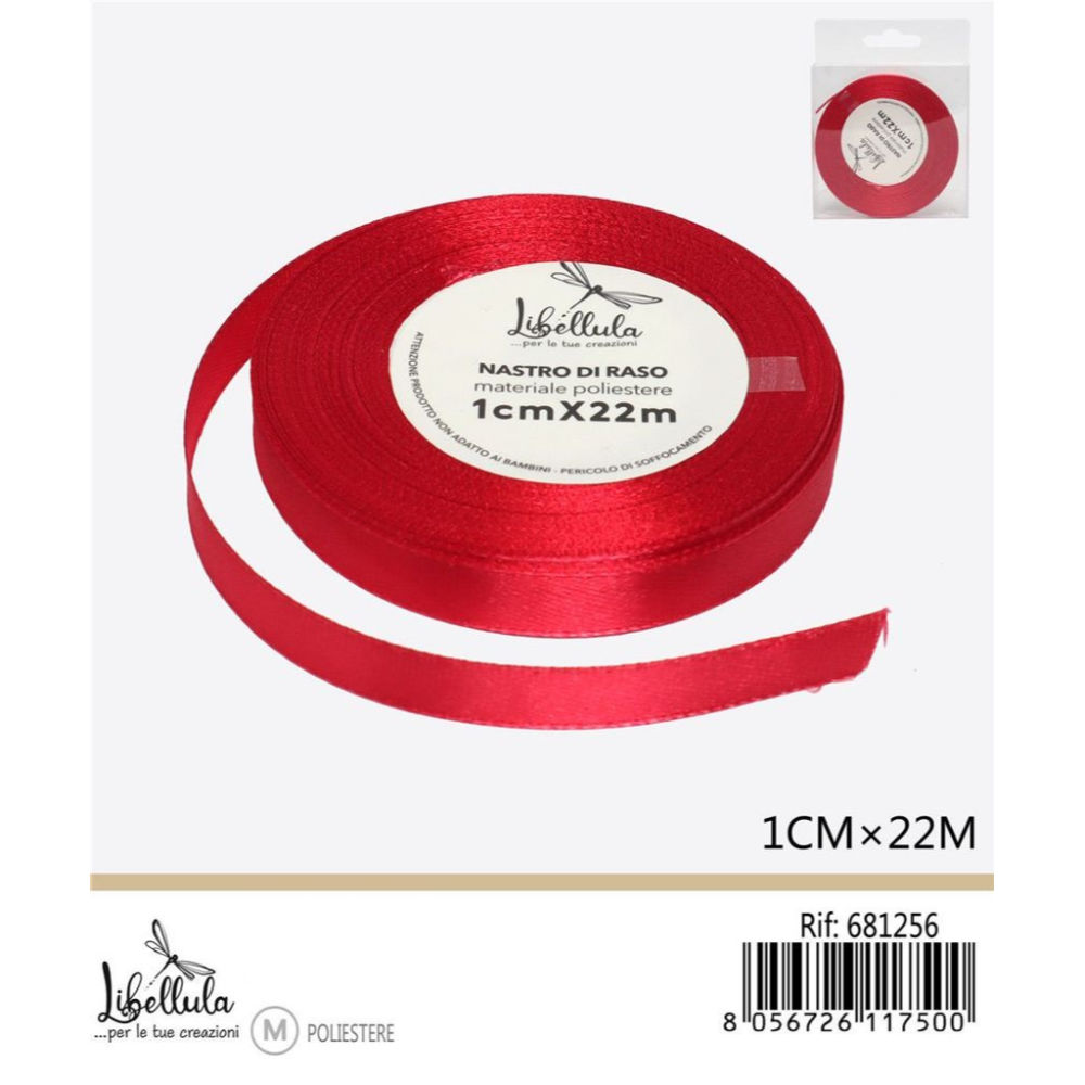 NASTRO DI RASO - ROSSO - 1CM x 22MGev