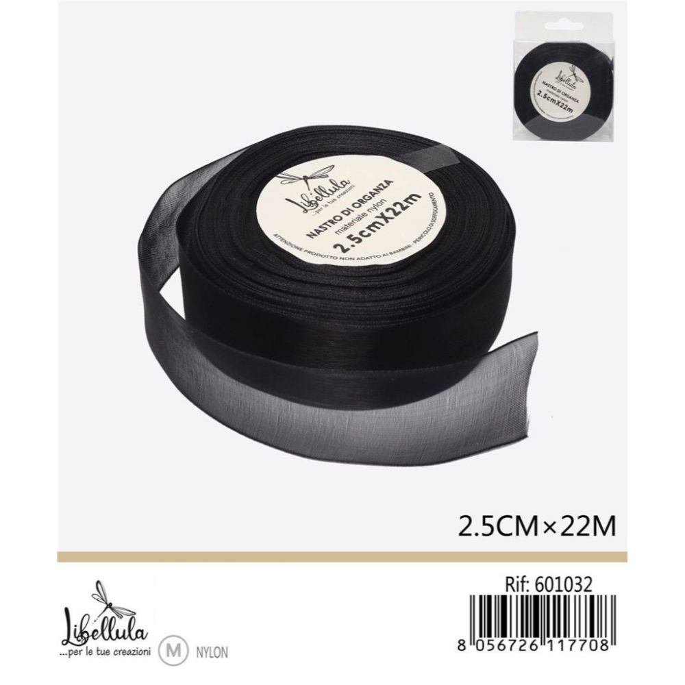 NASTRO DI ORGANZA - NERO - 2,5CM x 22MGev