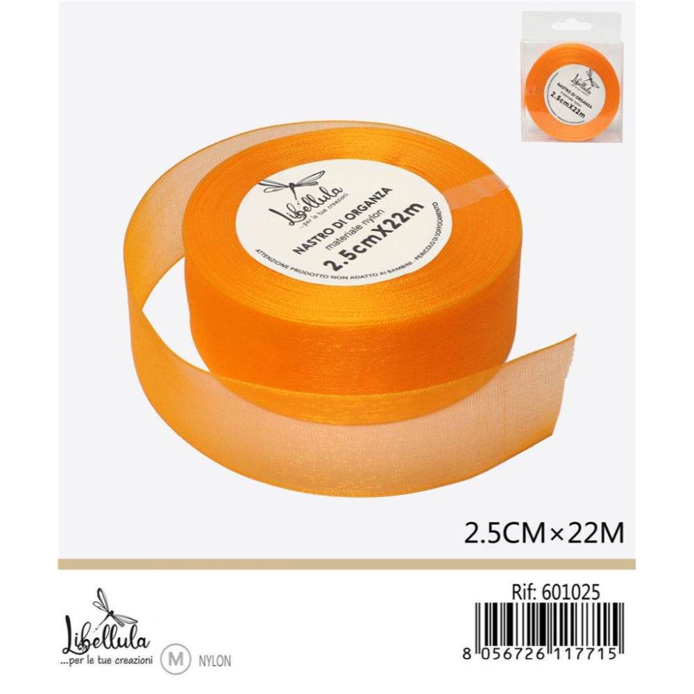 NASTRO DI ORGANZA - ARANCIONE - 2,5CM x 22MGev