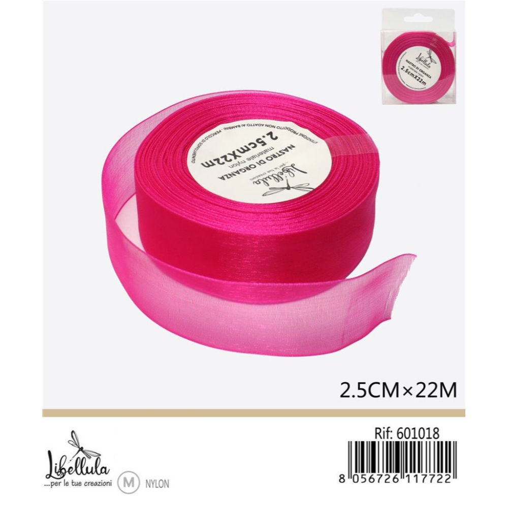 NASTRO DI ORGANZA - FUCSIA - 2,5CM x 22MGev