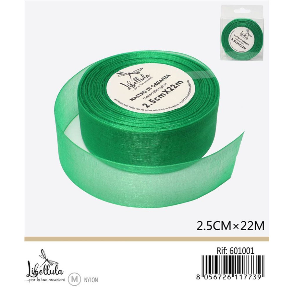 NASTRO DI ORGANZA - VERDE - 2,5CM x 22MGev
