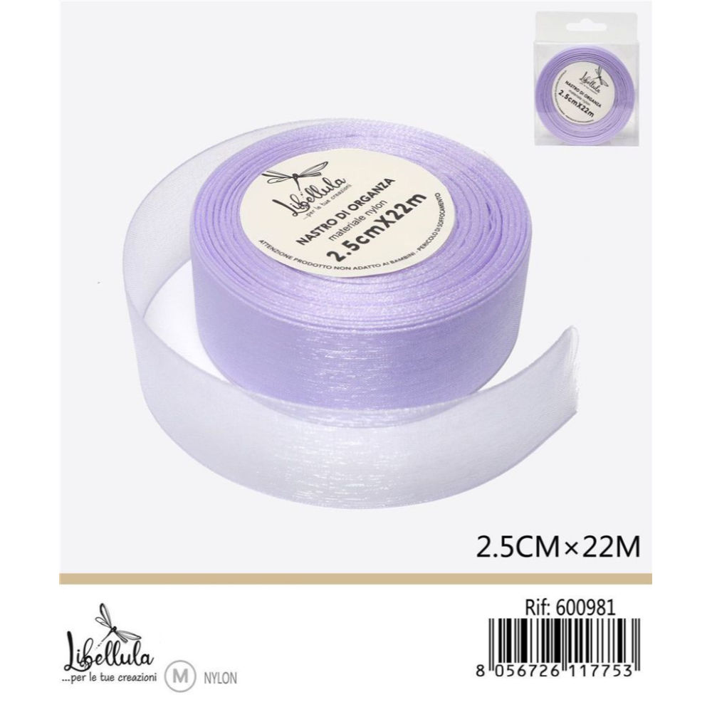 NASTRO DI ORGANZA - LILLA PALLIDO - 2,5CM x 22MGev