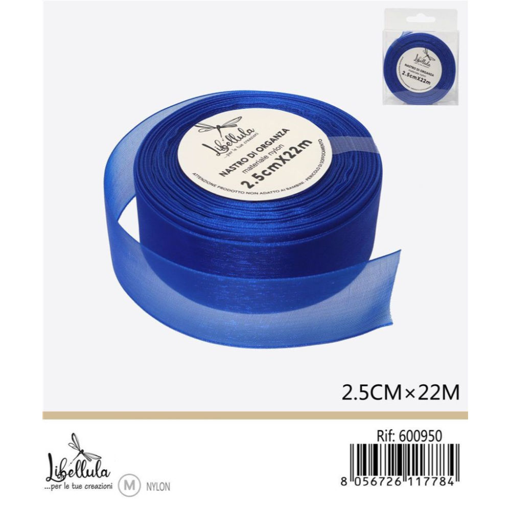 NASTRO DI ORGANZA - BLU - 2,5CM x 22MGev