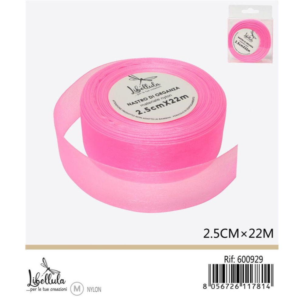 NASTRO DI ORGANZA - FUCSIA CHIARO - 2,5CM x 22MGev