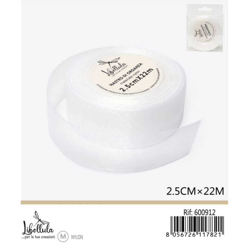 NASTRO DI ORGANZA - BIANCO - 2,5CM x 22MGev