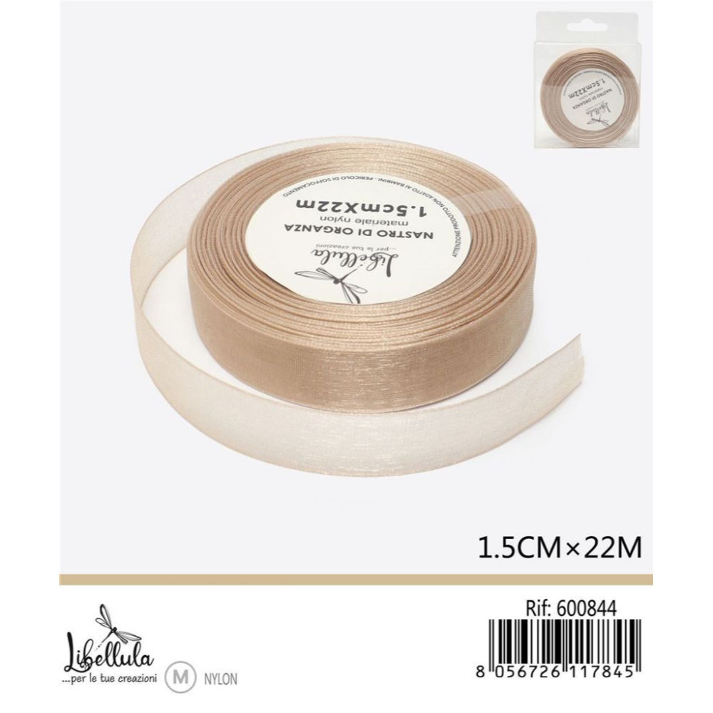 NASTRO DI ORGANZA - MARRONE CHIARO- 1CM x 22MGev