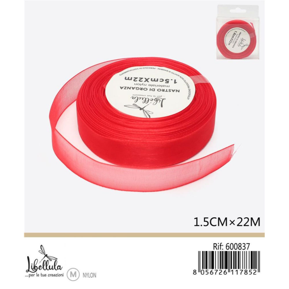 NASTRO DI ORGANZA - ROSSO - 1,5CM x 22MGev