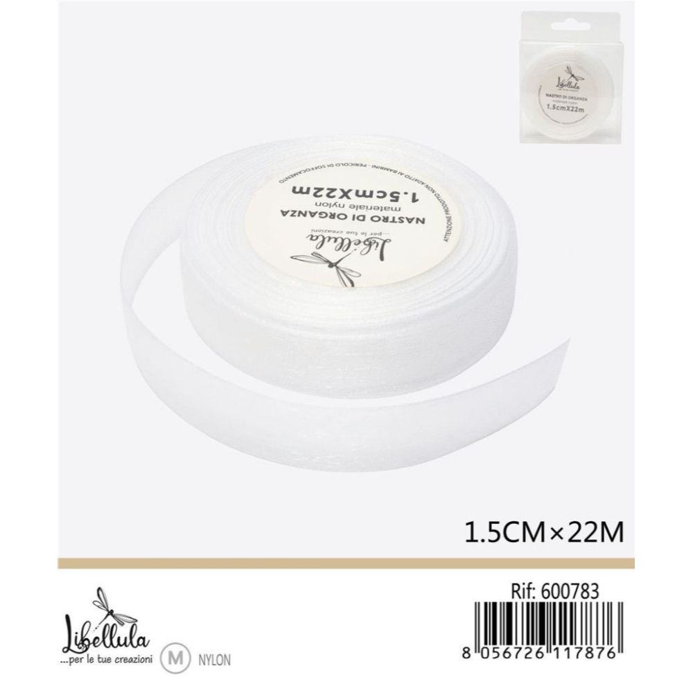 NASTRO DI ORGANZA - BIANCO - 1,5CM x 22MGev
