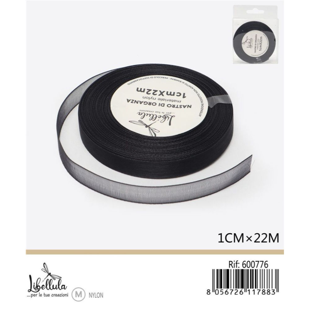 NASTRO DI ORGANZA - NERO - 1CM x 22MGev