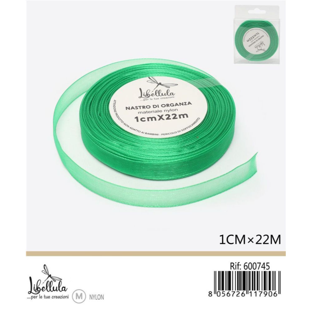 NASTRO DI ORGANZA - VERDE BRILLANTE - 1CM x 22MGev