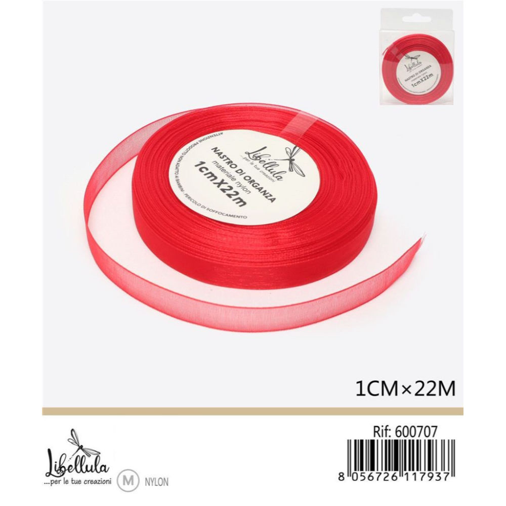 NASTRO DI ORGANZA - ROSSO - 1CM x 22MGev