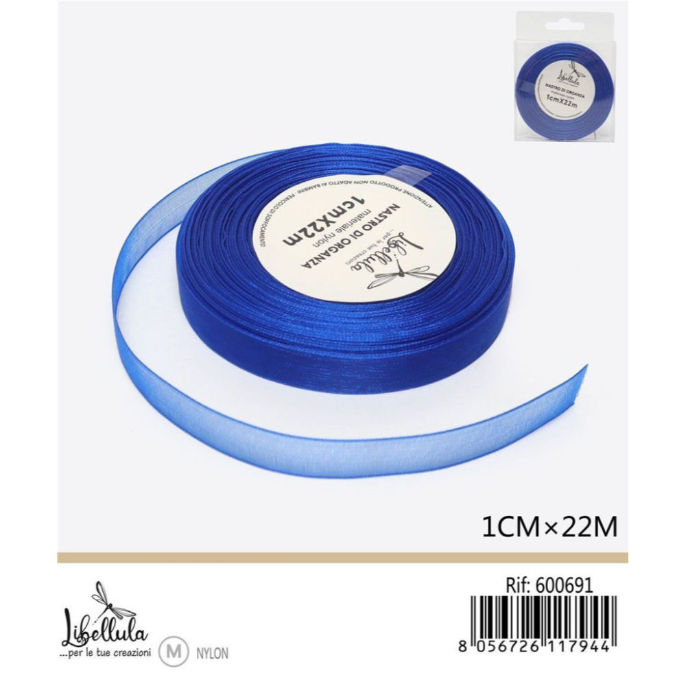 NASTRO DI ORGANZA - BLU - 1CM x 22MGev