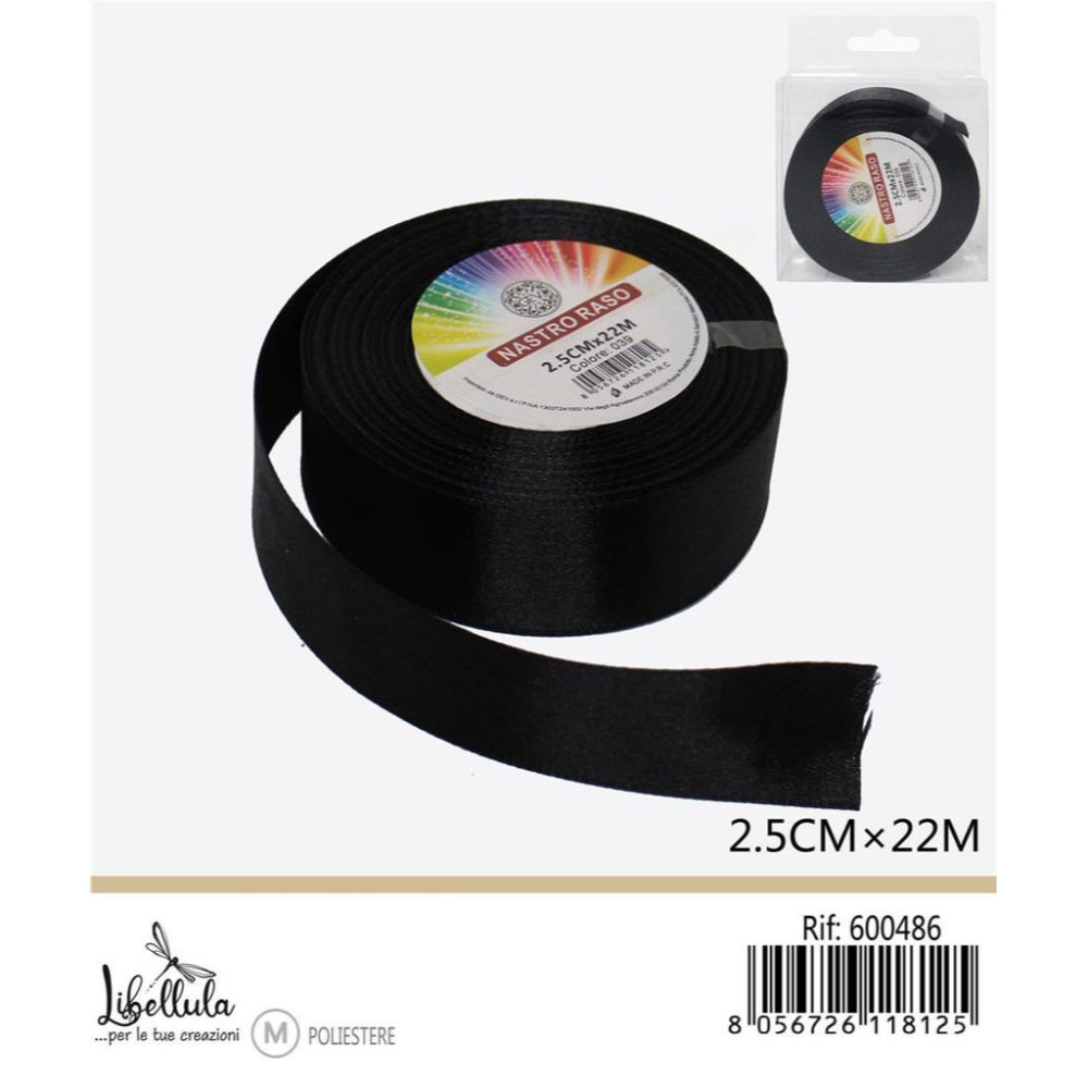 NASTRO DI RASO - NERO - 2,5CM x 22MGev