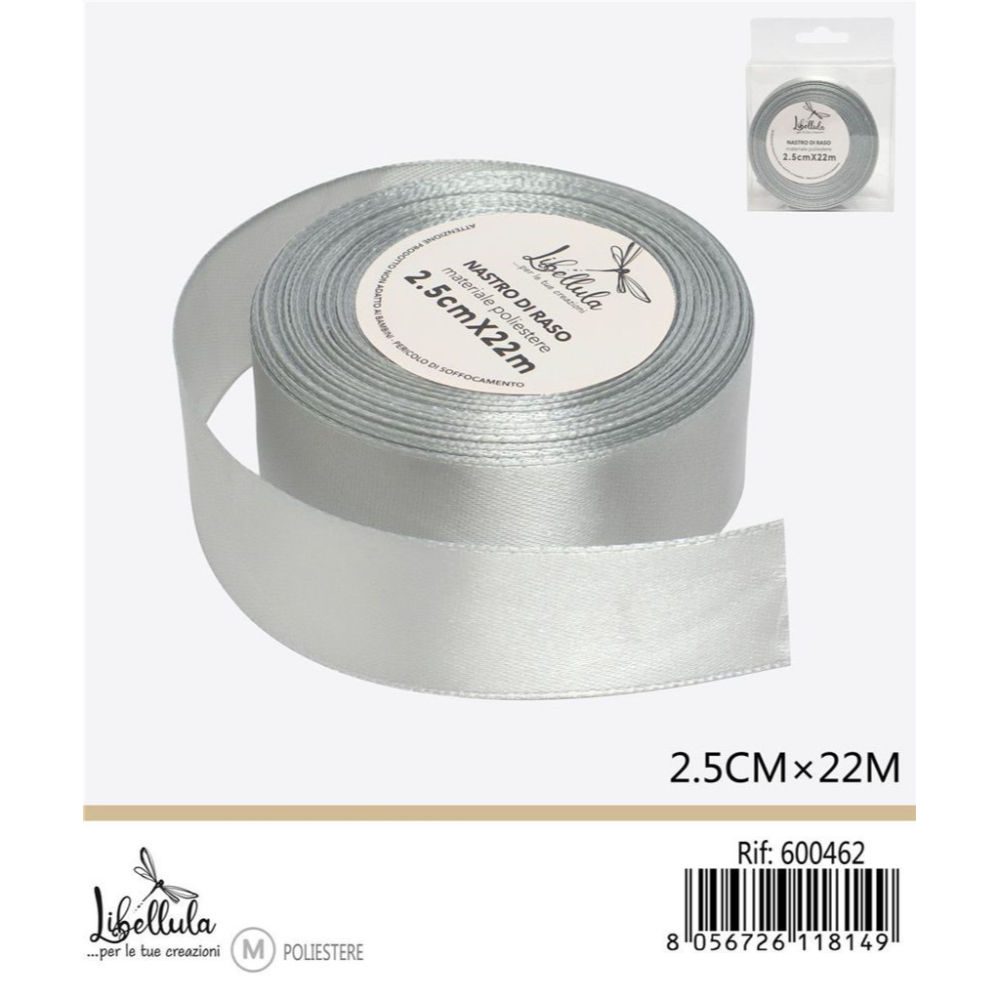 NASTRO DI RASO - GRIGIO - 2,5CM x 22MGev