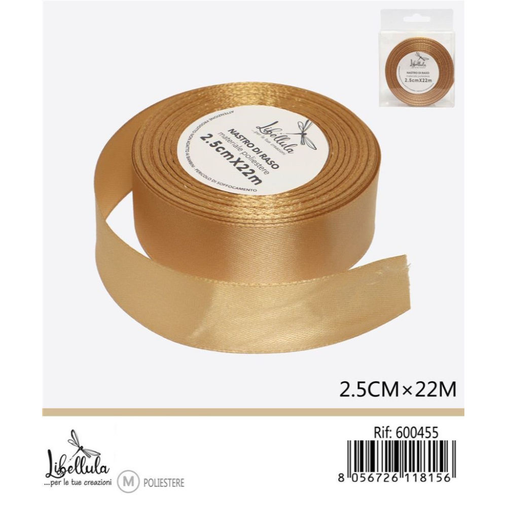 NASTRO DI RASO - ORO - 2,5CM x 22MGev
