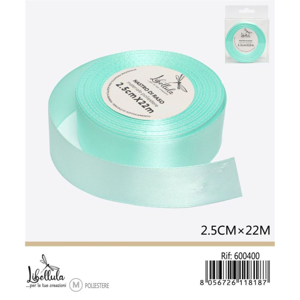NASTRO DI RASO - VERDE ACQUA - 2,5CM x 22MGev