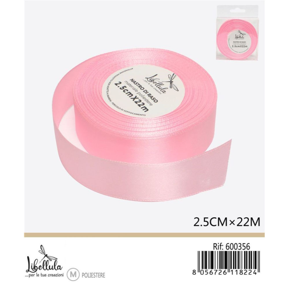 NASTRO DI RASO - ROSA - 2,5CM x 22MGev