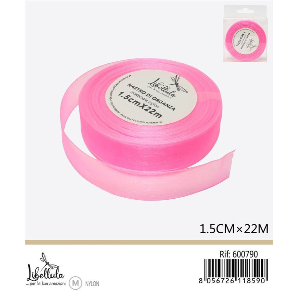 NASTRO DI ORGANZA - FUCSIA CHIARO - 1,5CM x 22MGev