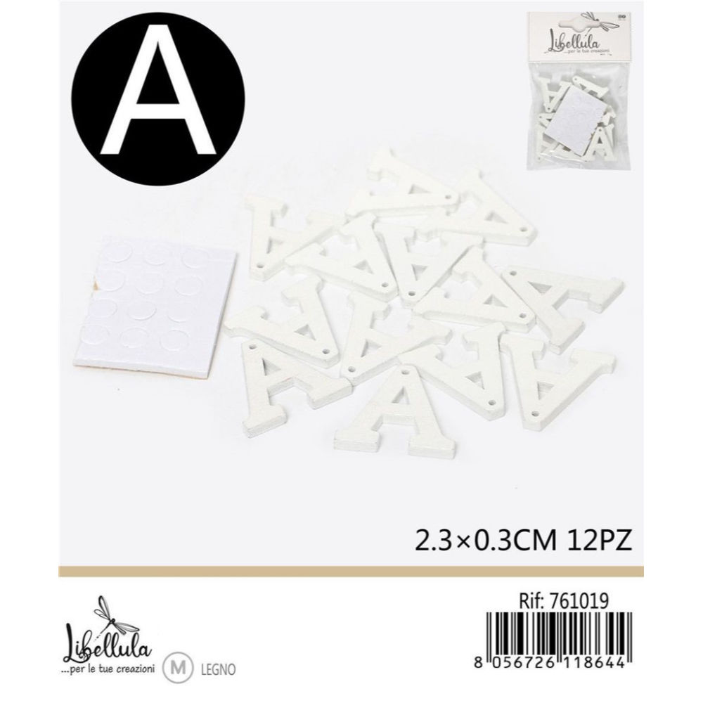 LETTERA "A" IN LEGNO - 2,3x0,3CM -12PZGev