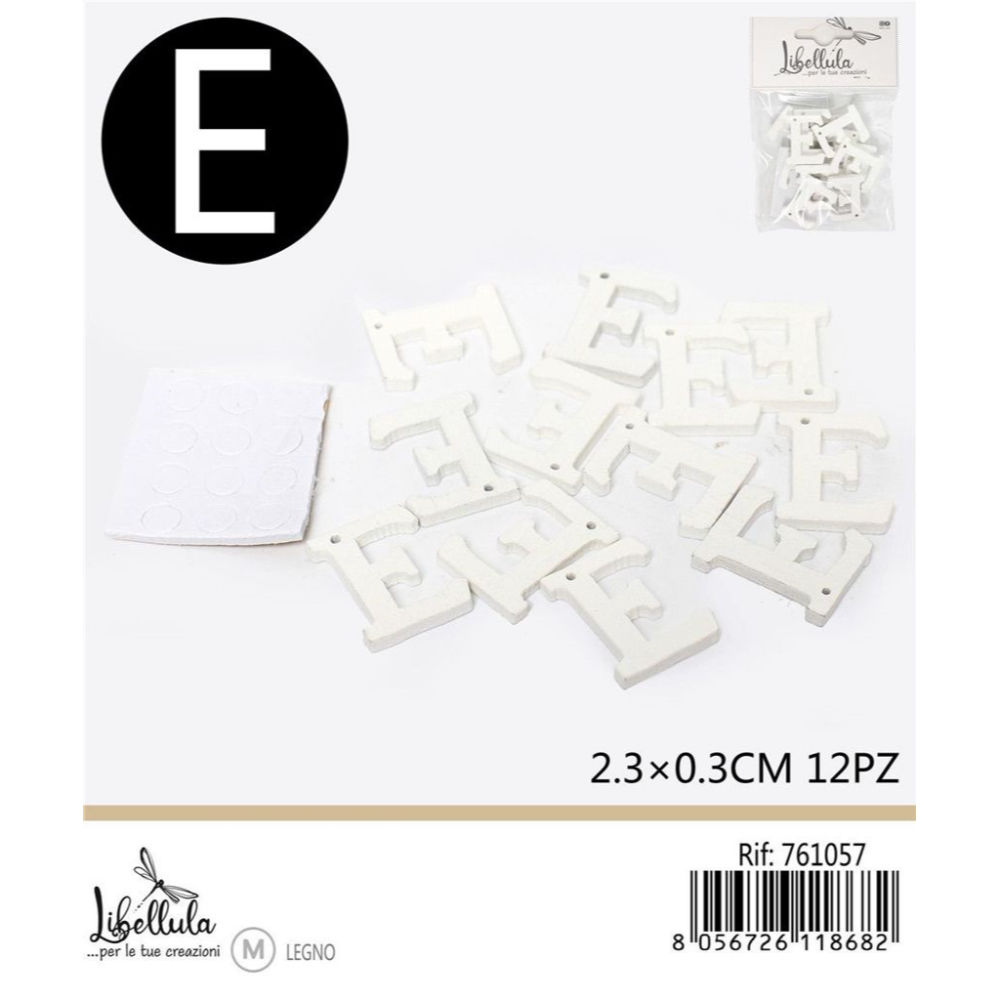 LETTERA "E" IN LEGNO - 2,3x0,3CM -12PZGev