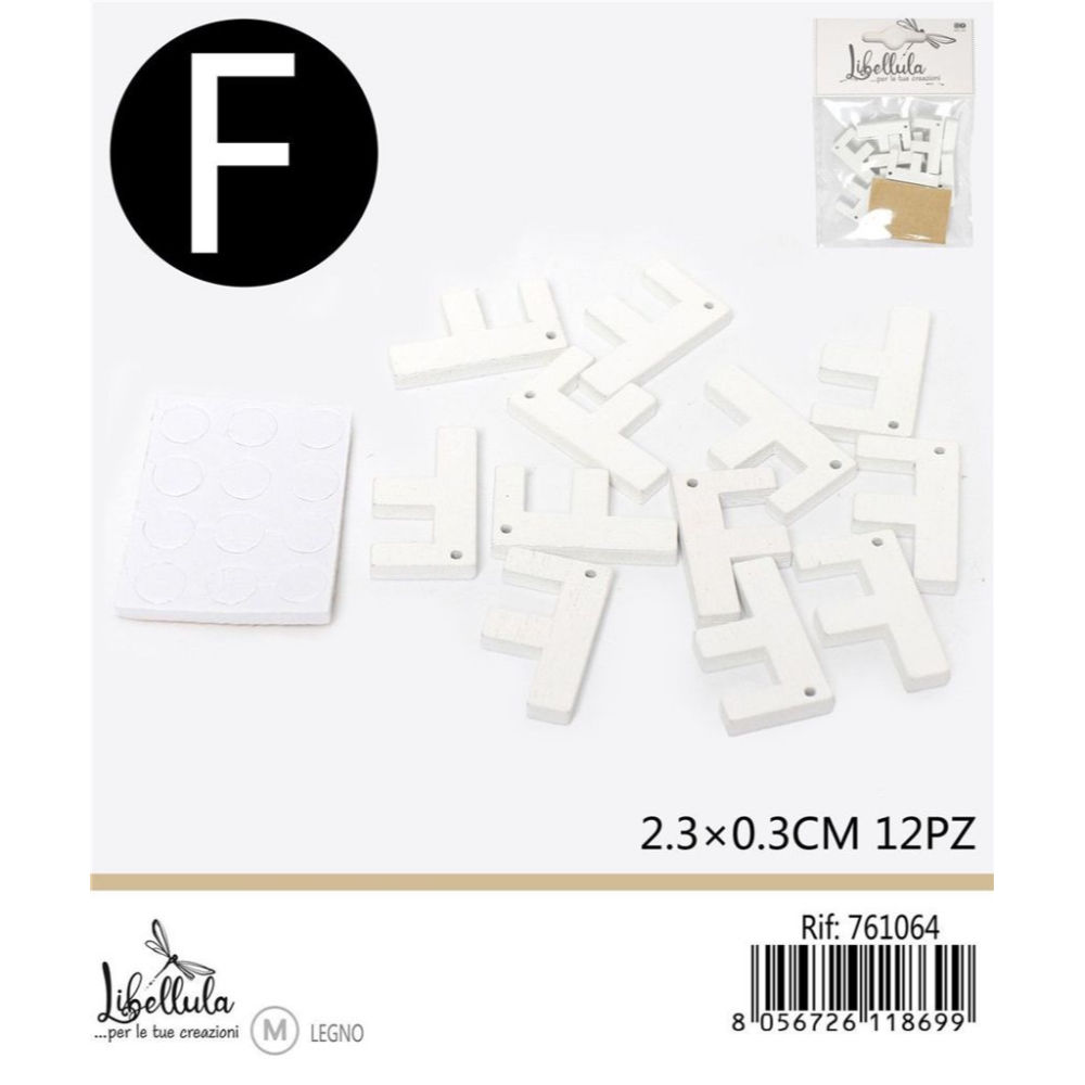 LETTERA "F" IN LEGNO - 2,3x0,3CM -12PZGev