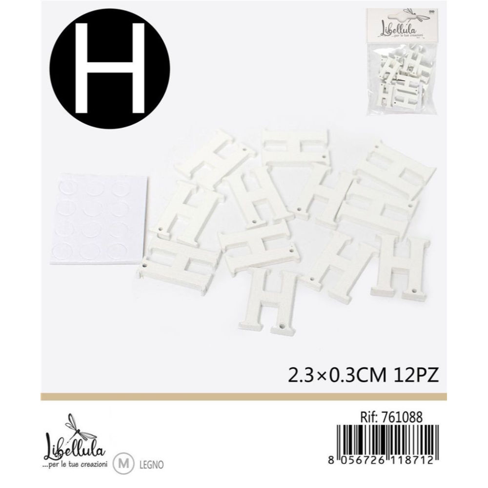LETTERA "H" IN LEGNO - 2,3x0,3CM -12PZGev