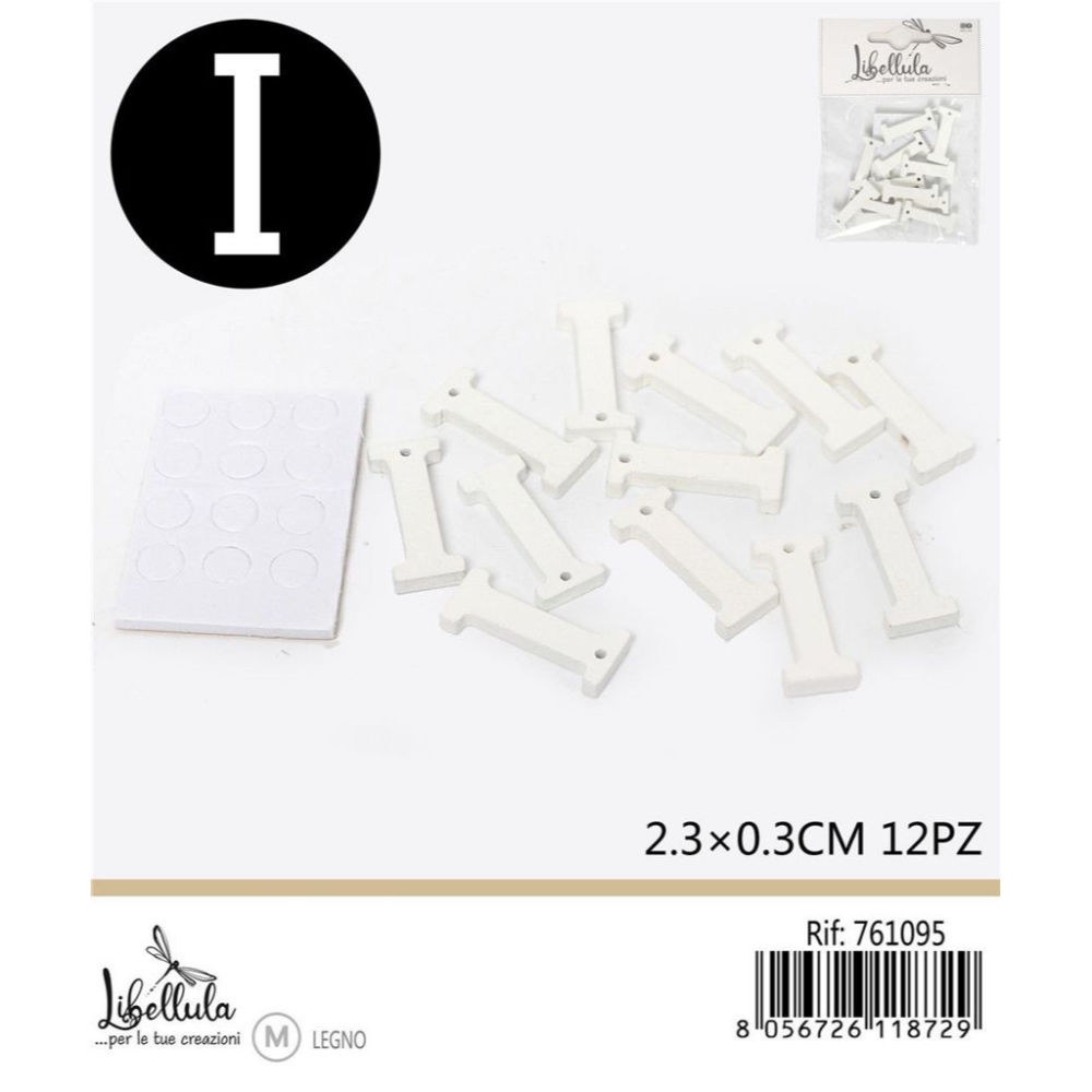 LETTERA "I" IN LEGNO - 2,3x0,3CM -12PZGev
