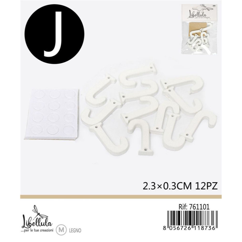 LETTERA "J" IN LEGNO - 2,3x0,3CM -12PZGev