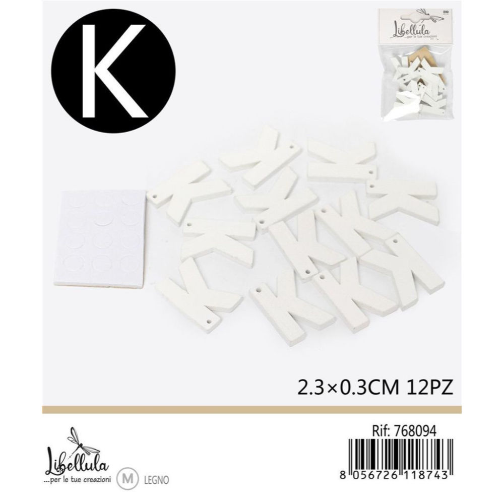 LETTERA "K" IN LEGNO - 2,3x0,3CM -12PZGev