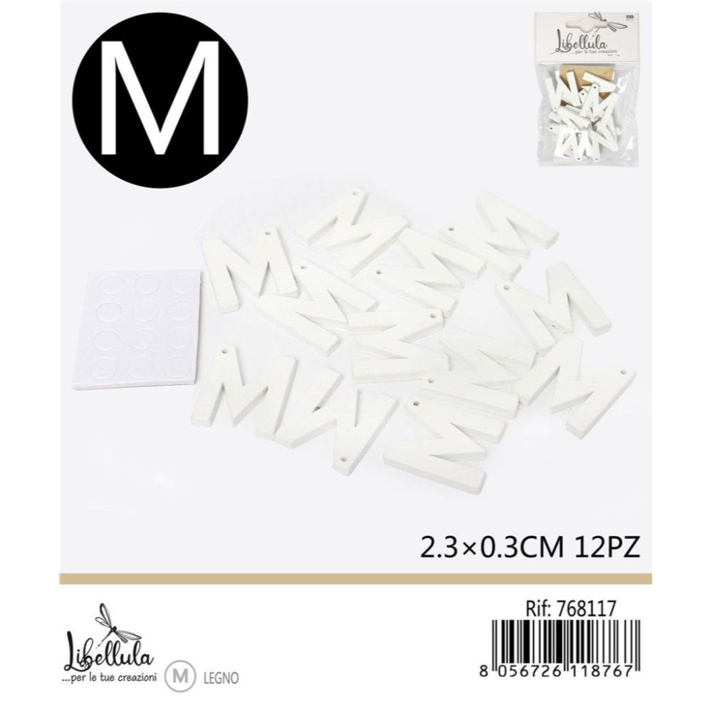 LETTERA "M" IN LEGNO - 2,3x0,3CM -12PZGev