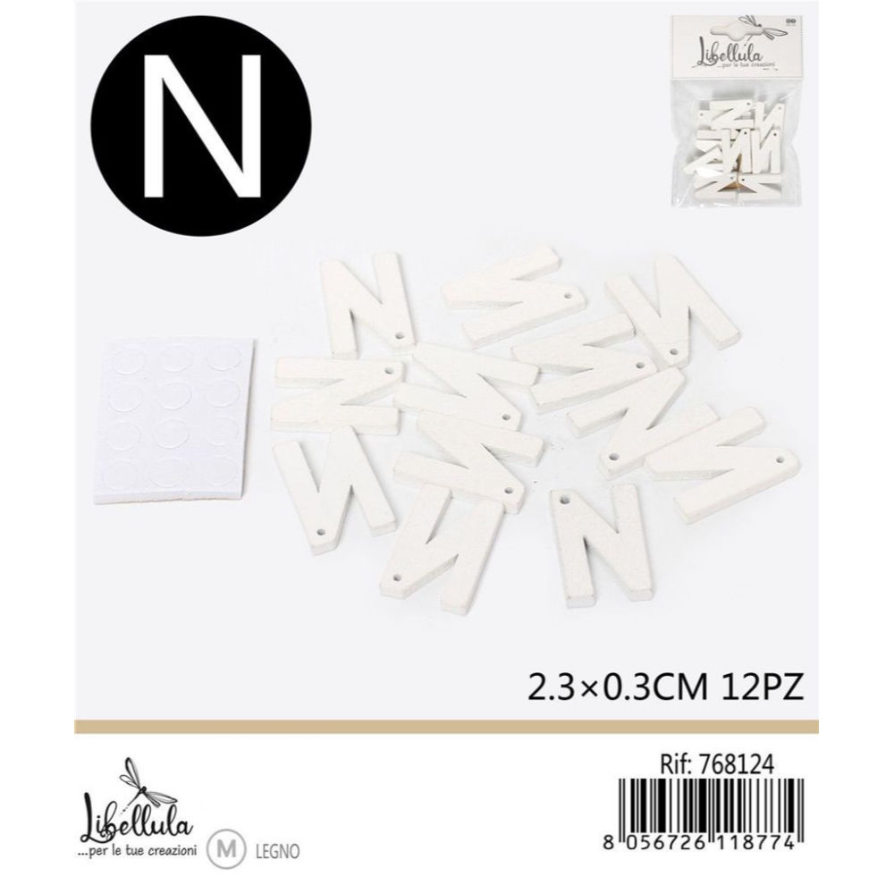 LETTERA "N" IN LEGNO - 2,3x0,3CM -12PZGev