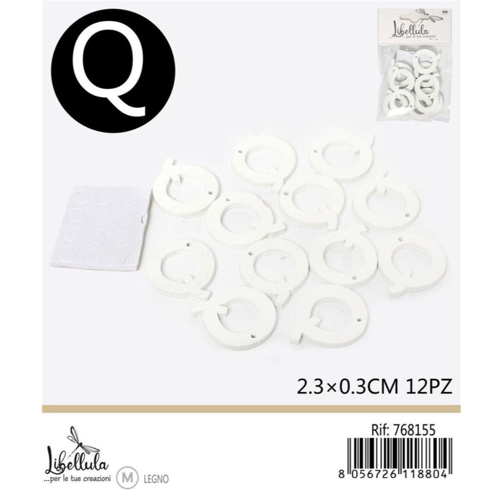 LETTERA "Q" IN LEGNO - 2,3x0,3CM -12PZGev