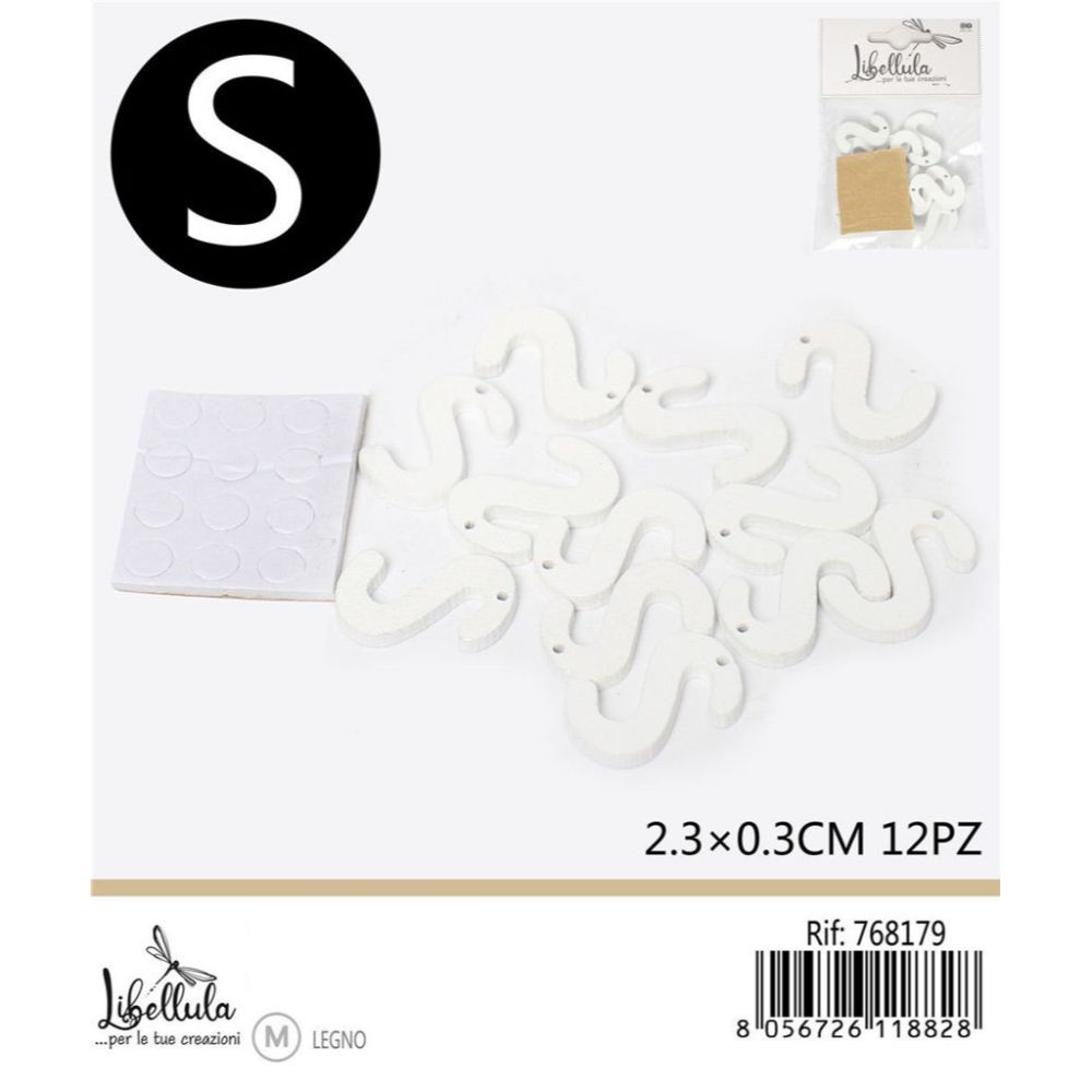 LETTERA "S" IN LEGNO - 2,3x0,3CM -12PZGev