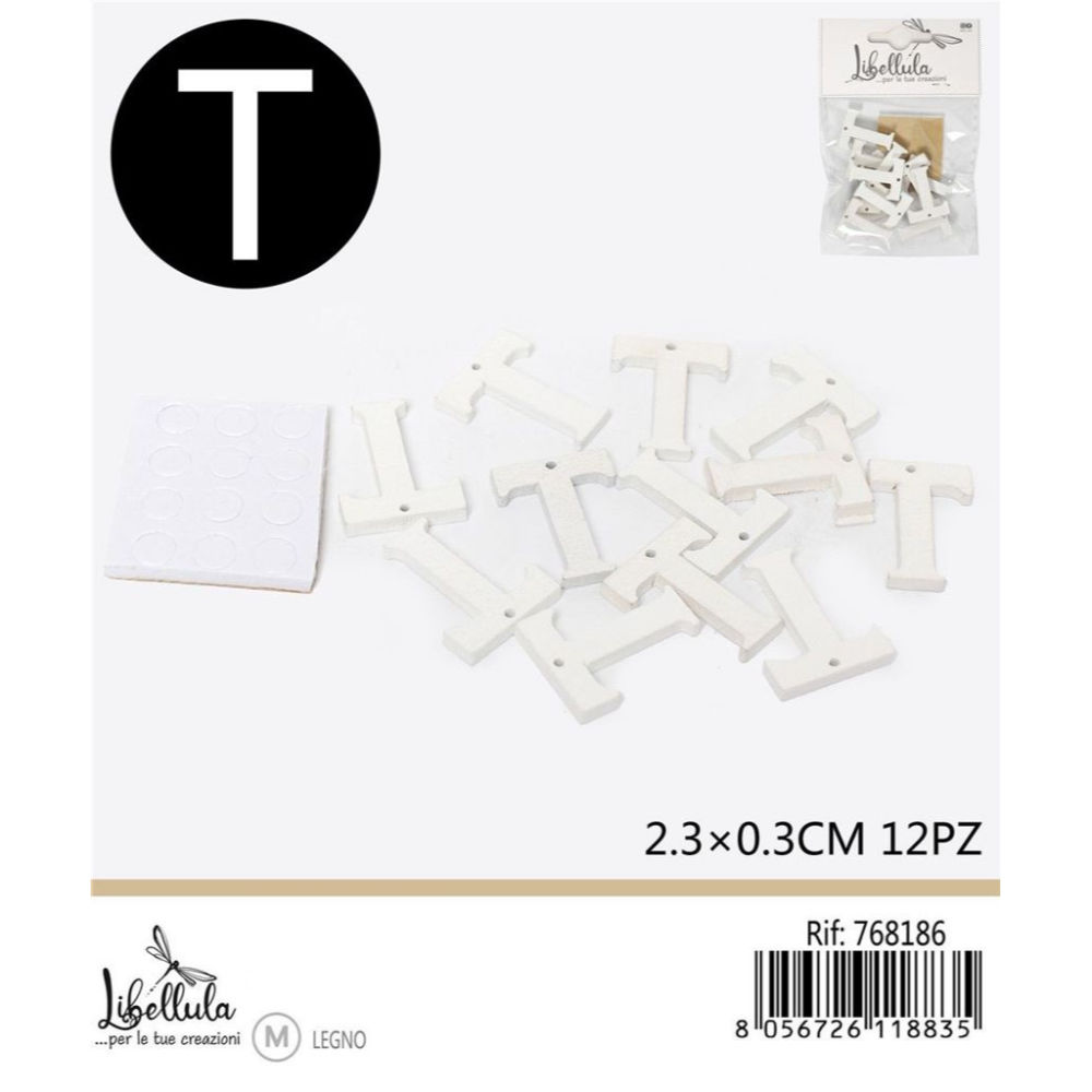 LETTERA "T" IN LEGNO - 2,3x0,3CM -12PZGev