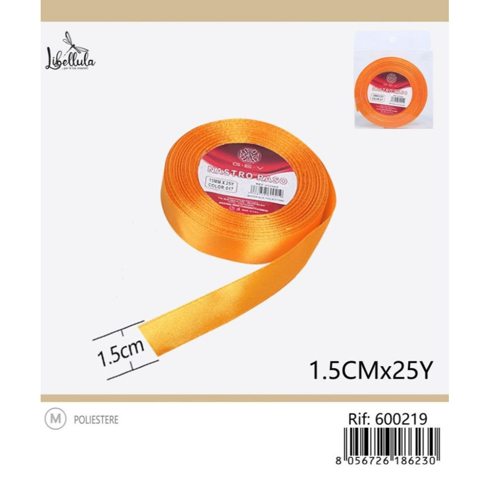NASTRO DI RASO - ARANCIONE - 1,5CM x 22MGev