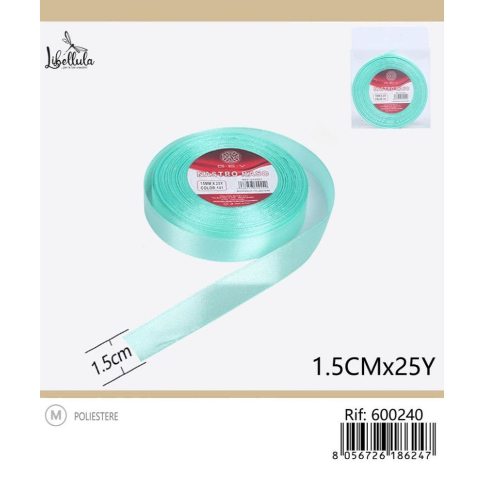 NASTRO DI RASO - VERDE ACQUA - 1CM x 22MGev