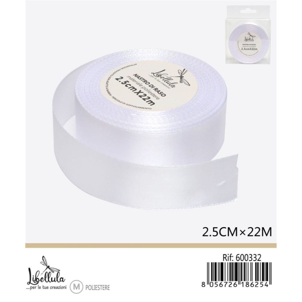 NASTRO DI RASO - BIANCO - 2,5CM x 22MGev