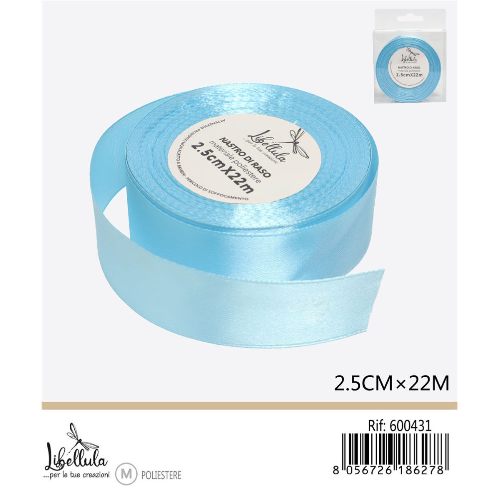 NASTRO DI RASO - CELESTE - 2,5CM x 22MGev