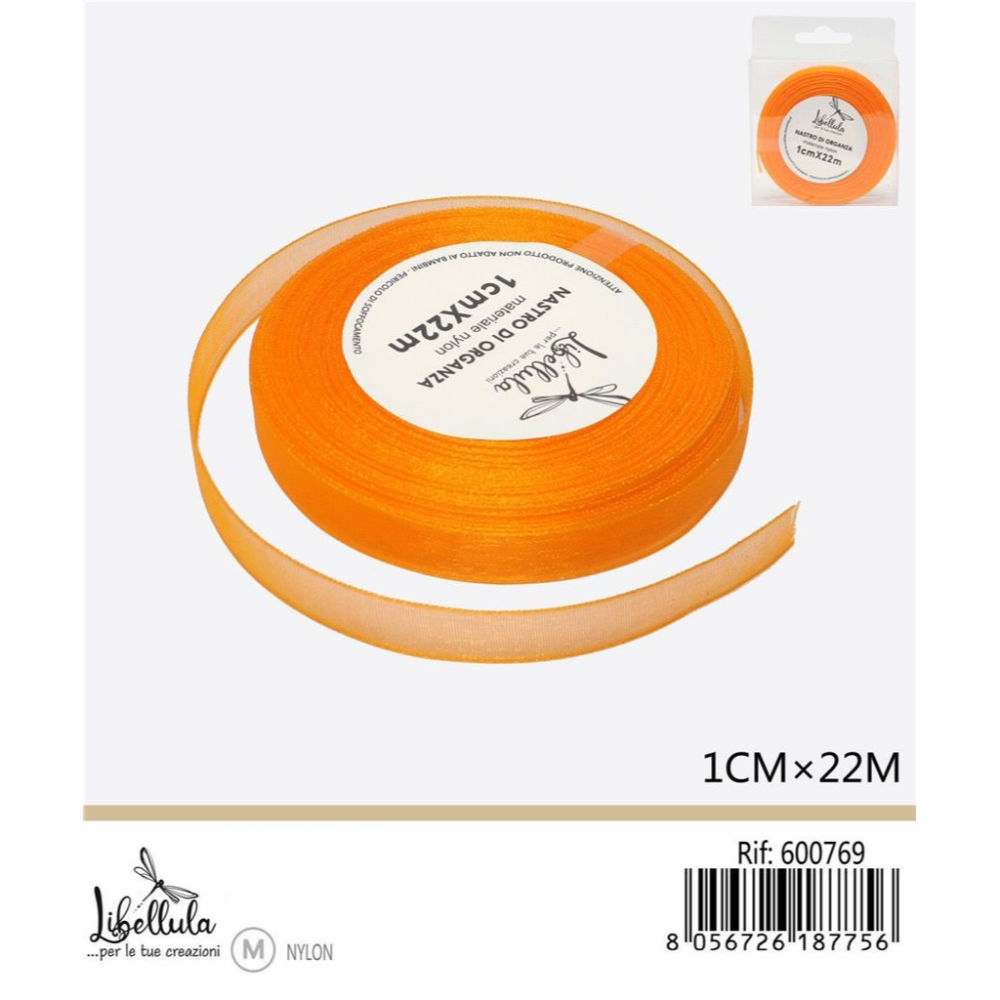 NASTRO DI ORGANZA - ARANCIONE - 1CM x 22MGev