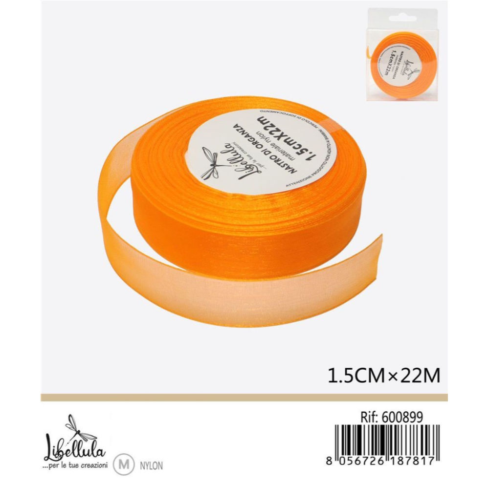 NASTRO DI ORGANZA - ARANCIONE - 1,5CM x 22MGev
